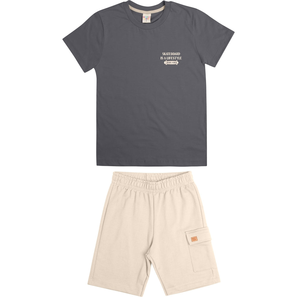 Conjunto Infantil Masculino Have Fun Lifestyle Camiseta e Bermuda Moletom Cargo