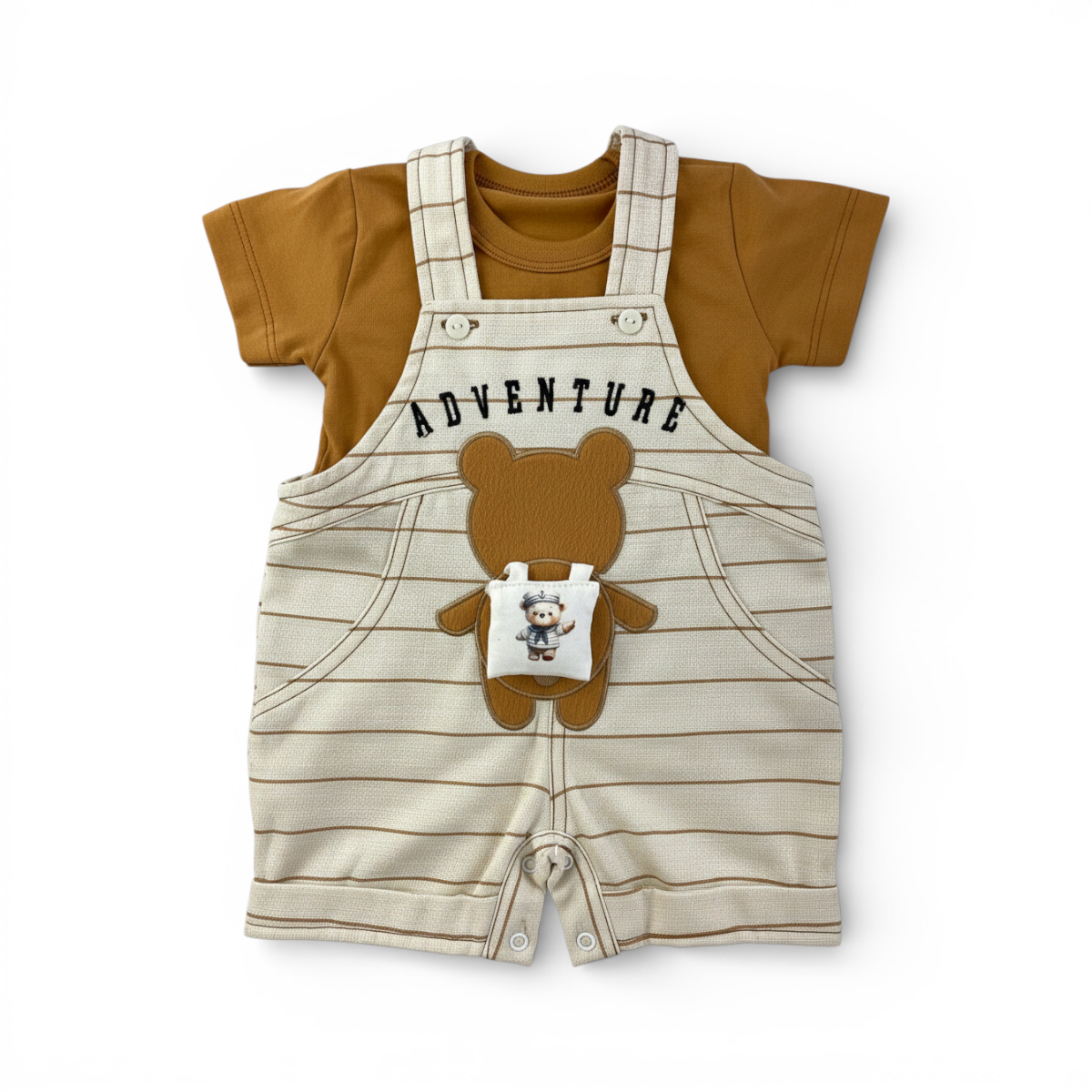 Jardineira Masculina Infantil Brokinha Urso Adventure com Blusa