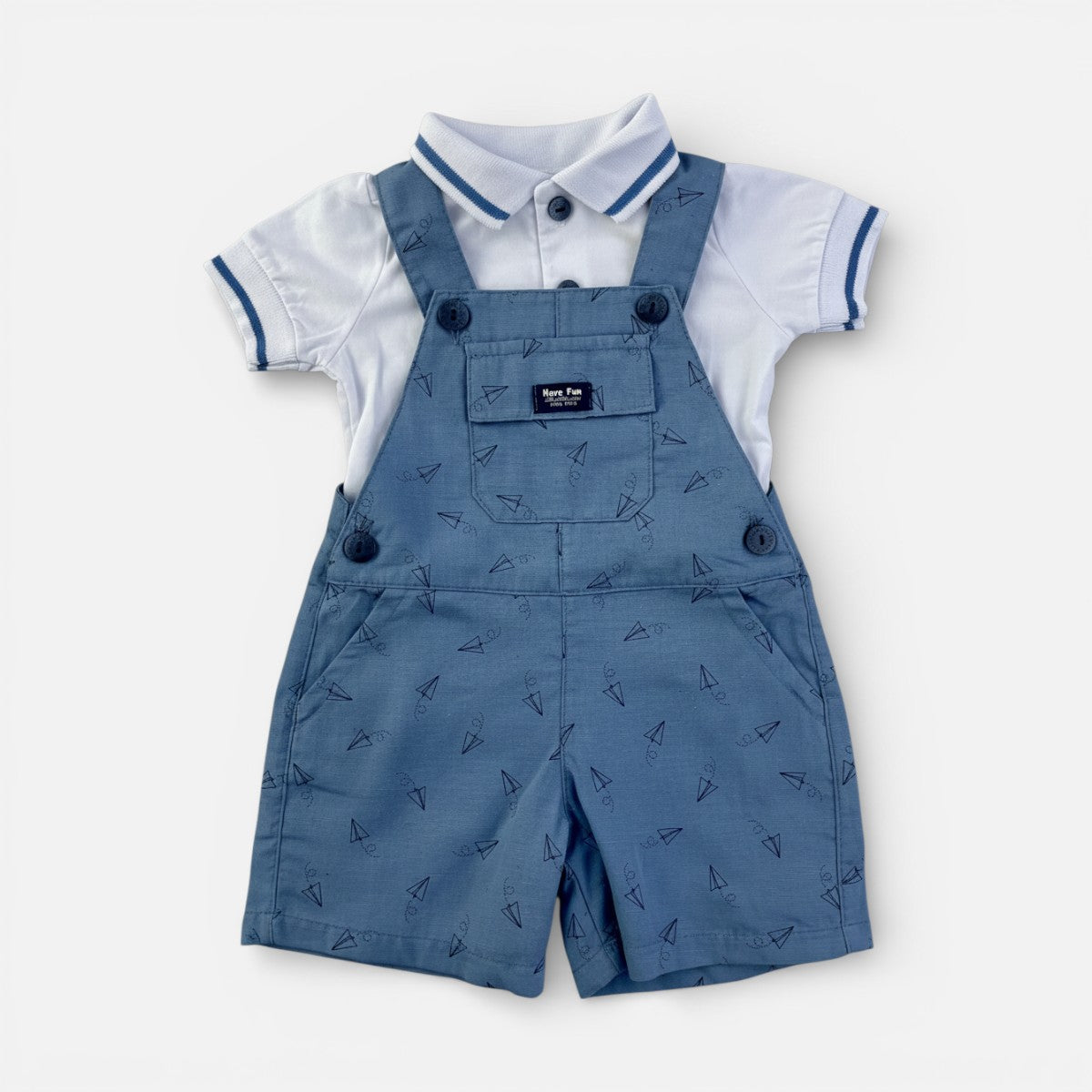 Jardineira Masculina Infantil Have Fun Aviãozinho de Papel com Blusa