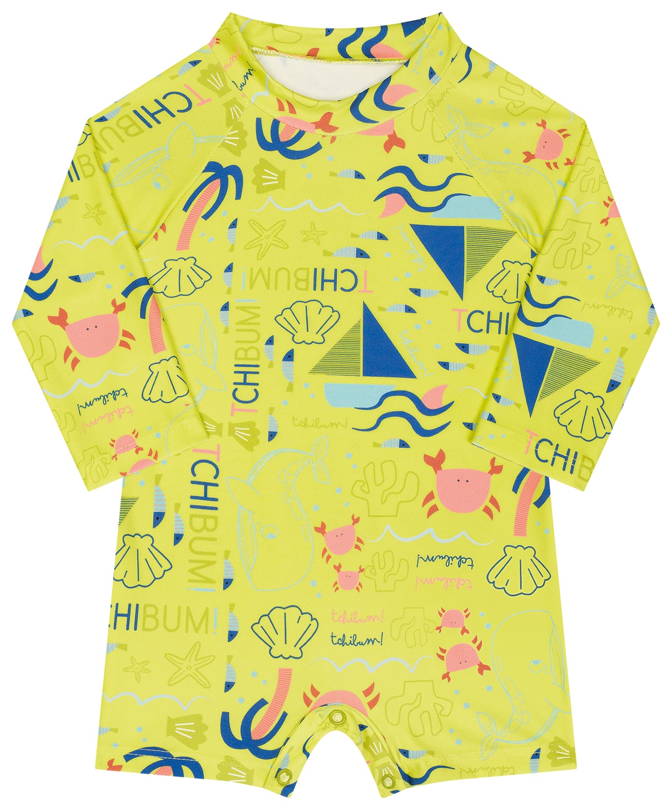 Macaquinho Infantil Masculino Kamylus Tchibum Fundo do Mar + Boné – Manga Longa UV50+ Proteção Solar