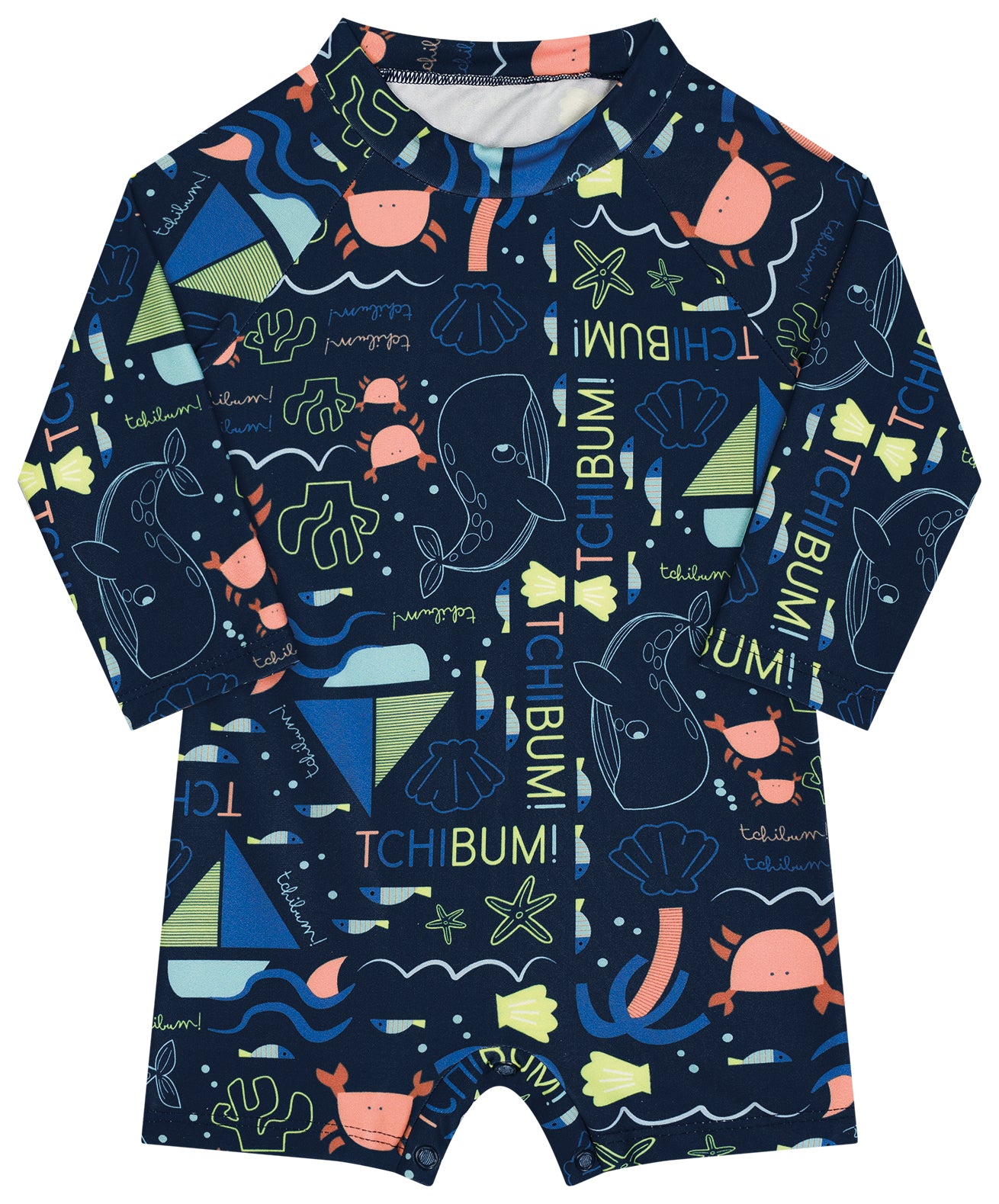 Macaquinho Infantil Masculino Kamylus Tchibum Fundo do Mar + Boné – Manga Longa UV50+ Proteção Solar