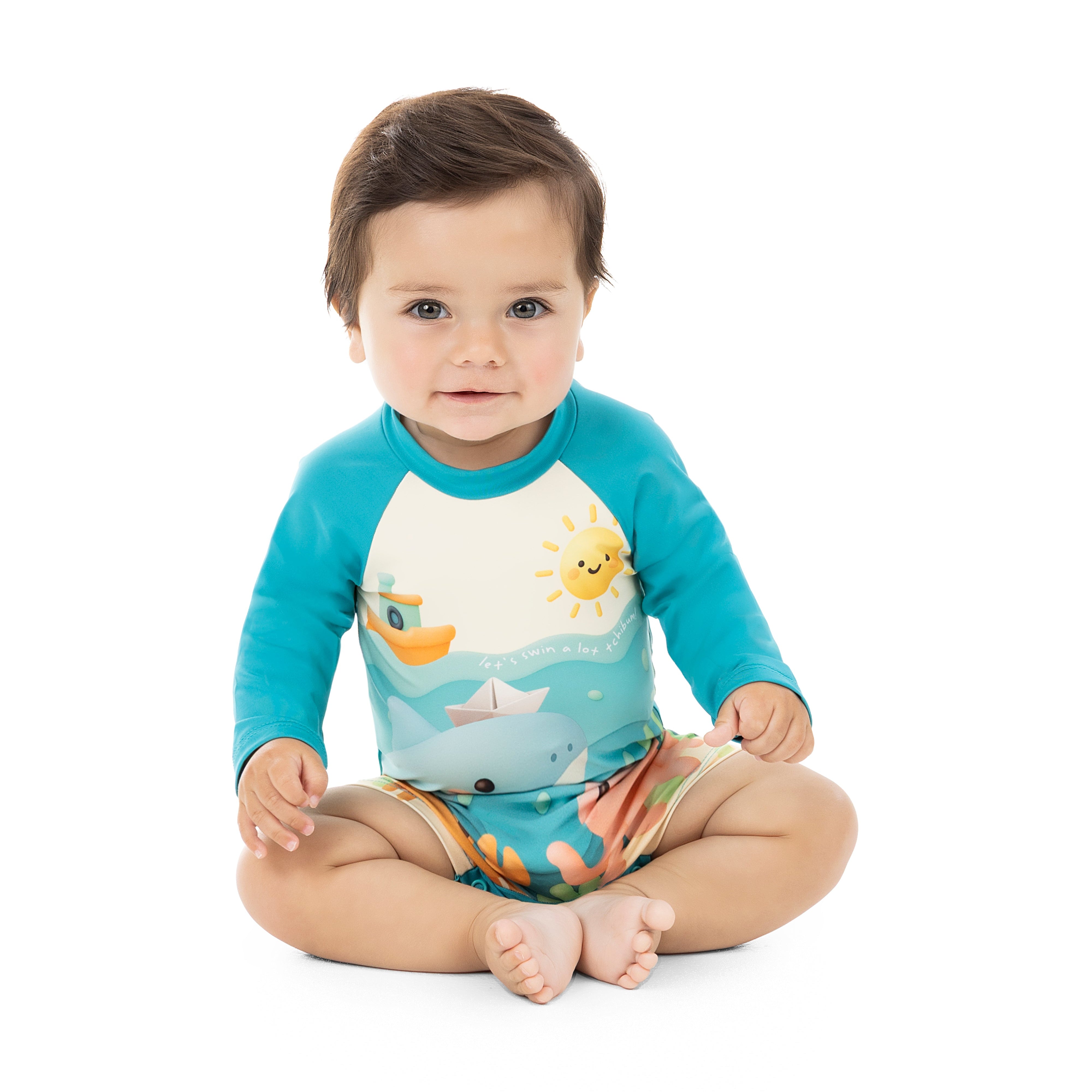 Macaquinho de Praia Infantil Baby Kamylus Tchibum Fundo do Mar Proteção UV 50+ Dri-Fit