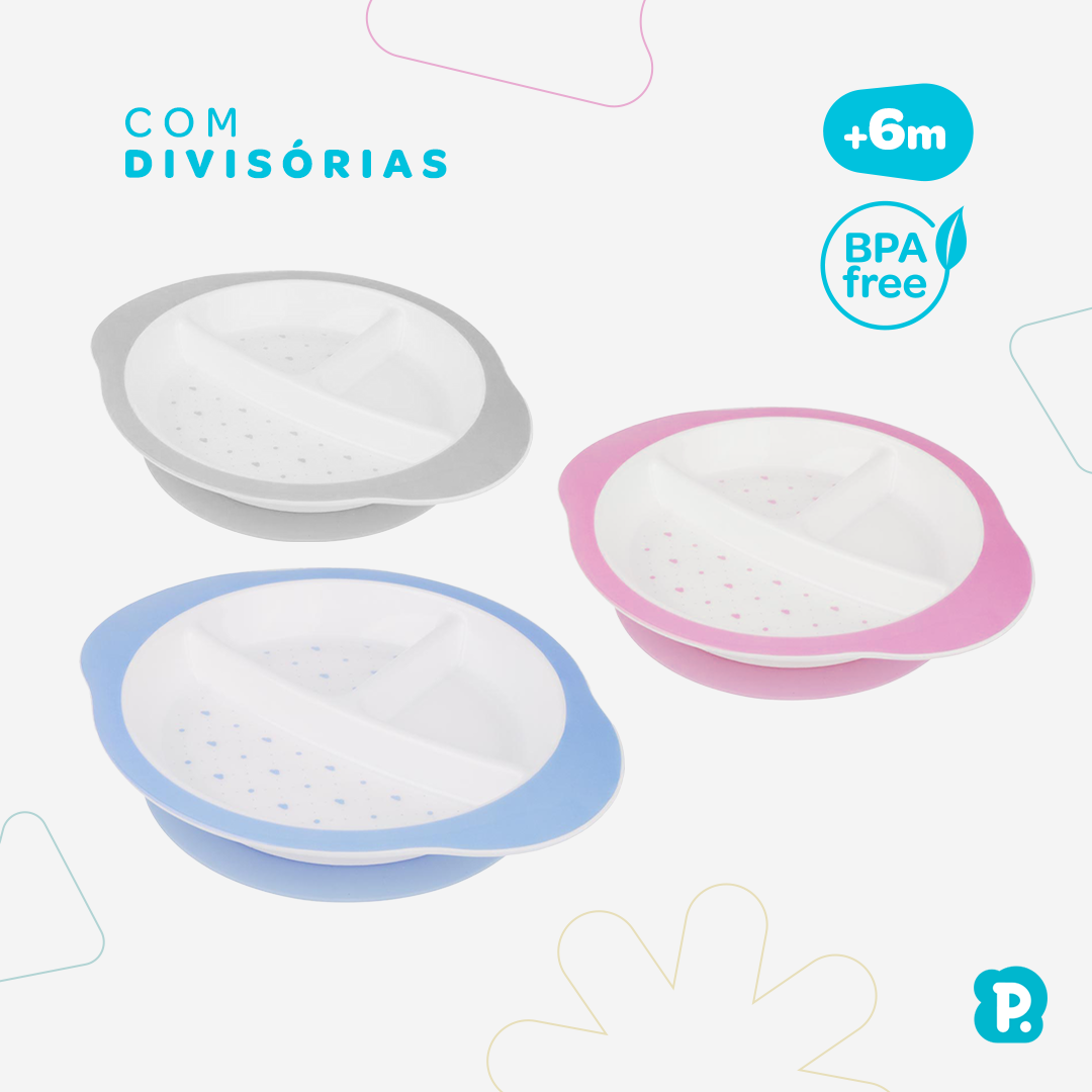 Prato Pimpolho Com Divisória e Ventosa Bebê BPA Free