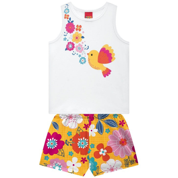 Conjunto Kyly Infantil Feminino Passarinha E Flores