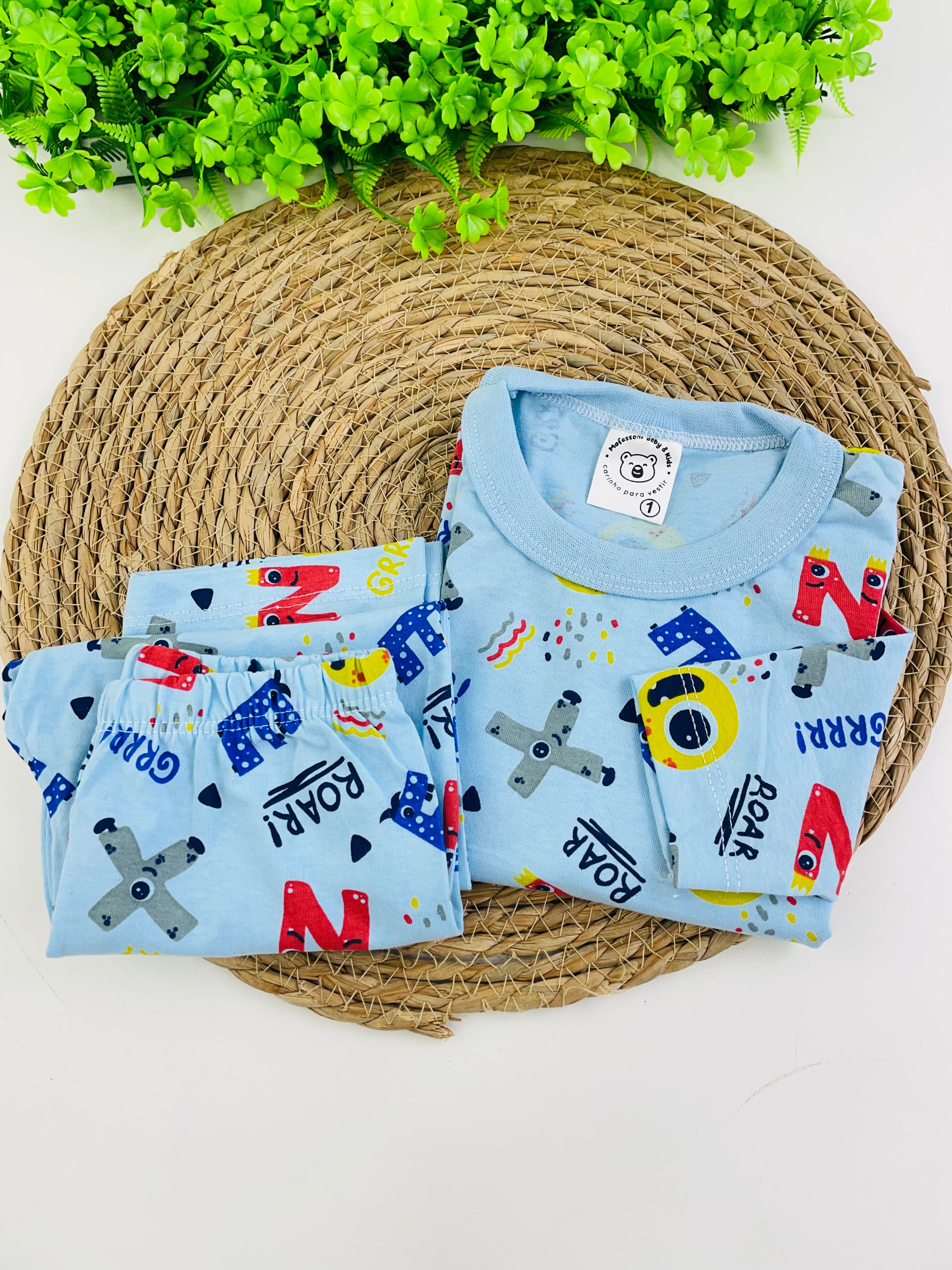 Pijama Manga Longa Mafessoni Alfabeto