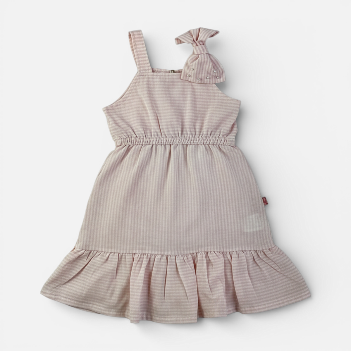 Vestido Infantil Brincar e Arte Listrado Laço Pérolas