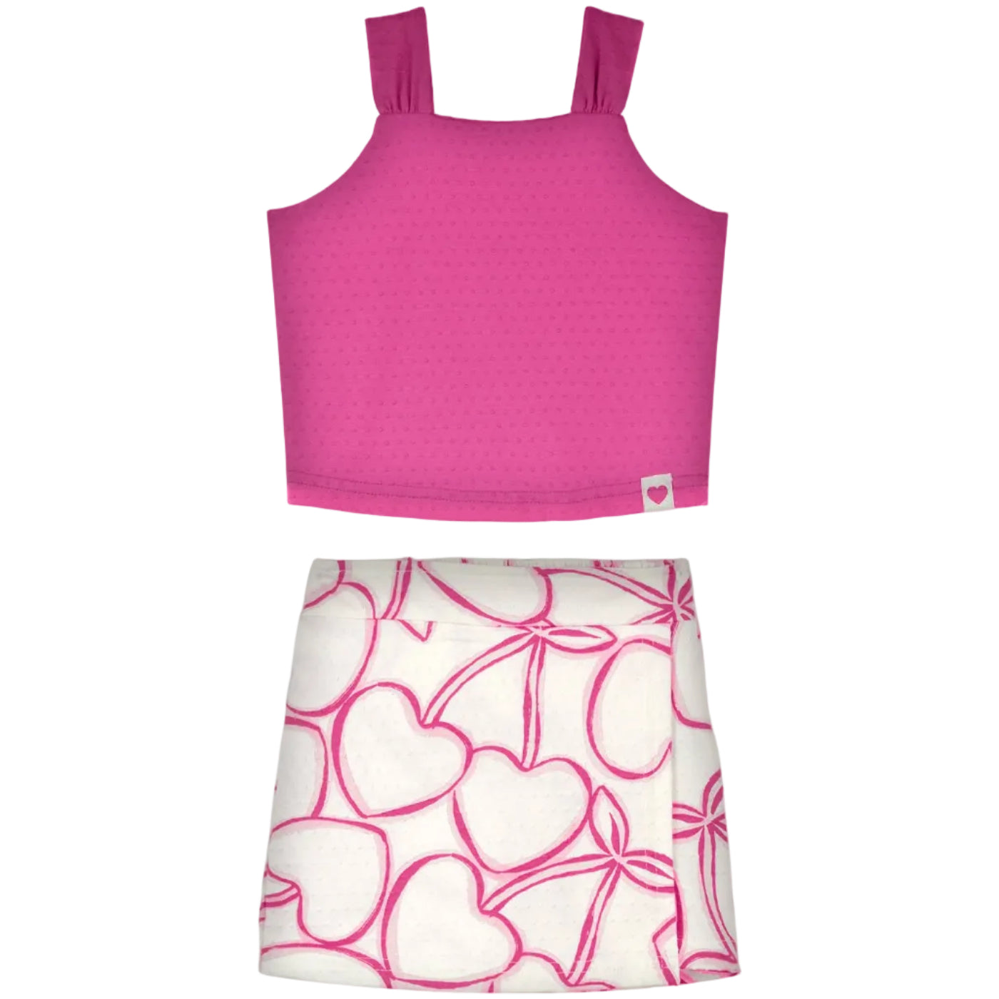 Conjunto Infantil Feminino Alakazoo Cerejas Coração Malha Nikko Cropped e Short-Saia