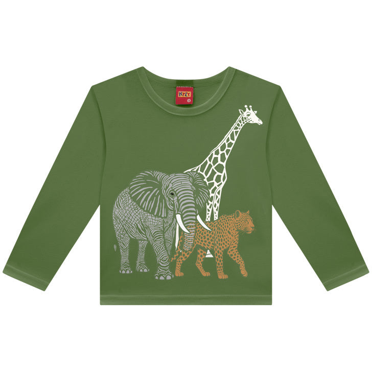 Camisa Infantil Kyly Manga Longa Inverno Animais Safari Menino