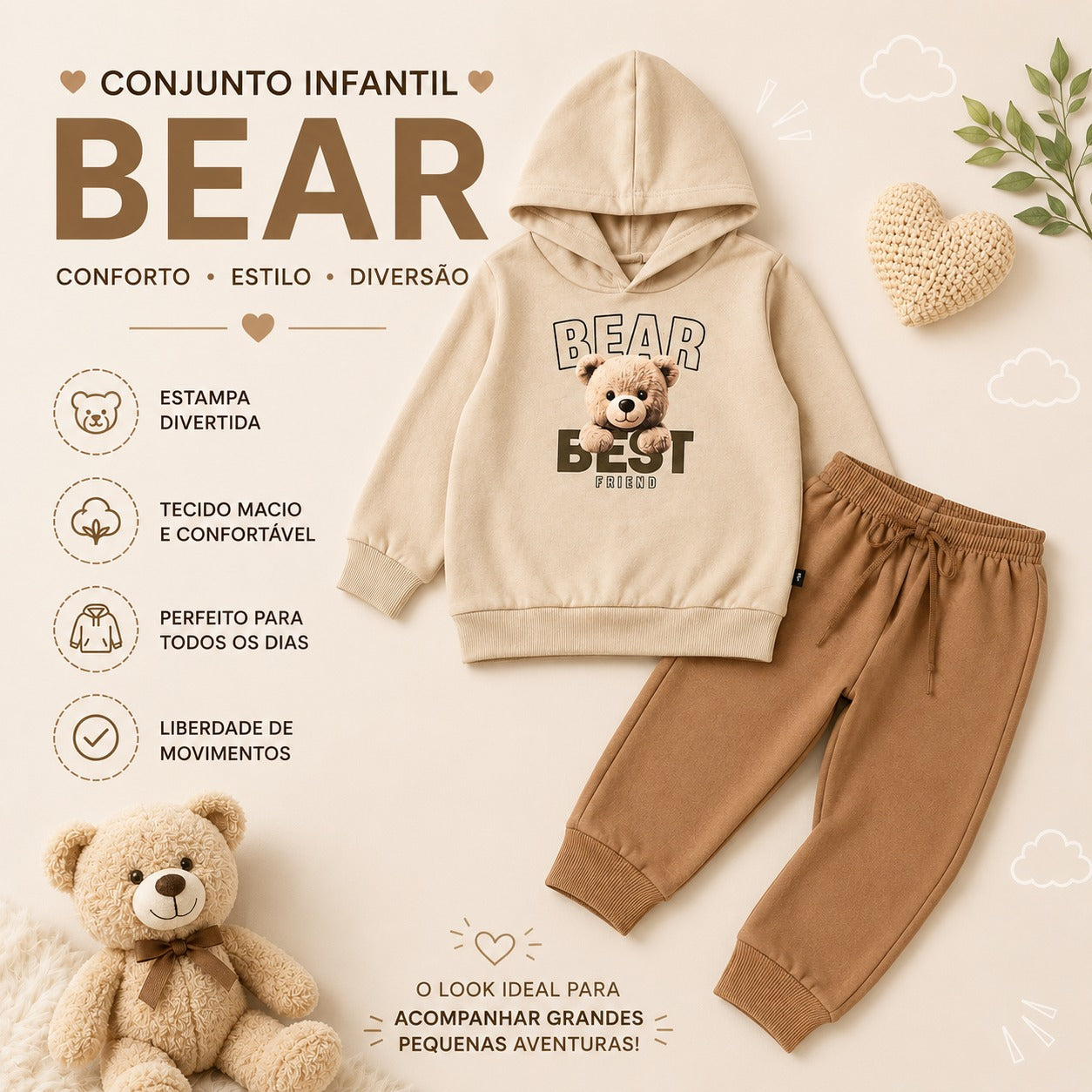 Conjunto Infantil Masculino Pulla Bulla Bear Best Friend - Conforto Estiloso e Conchego em Moletom