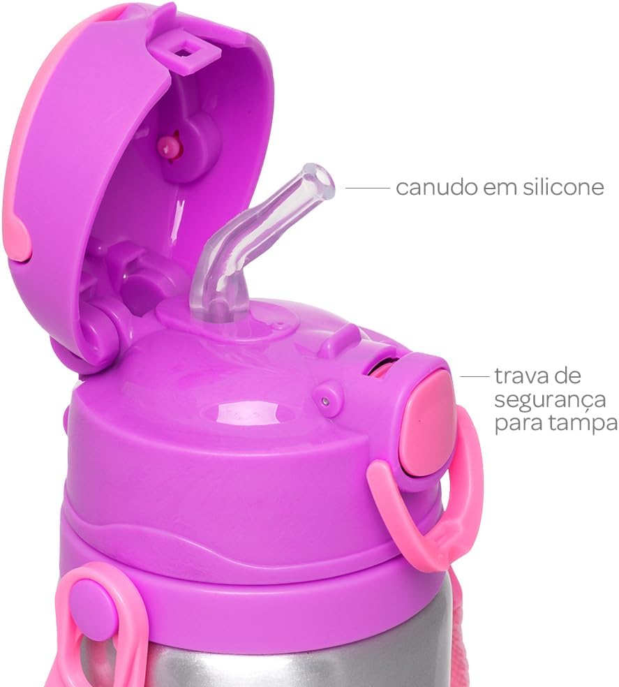 Garrafa Térmica Infantil Inox com Canudo e Alça