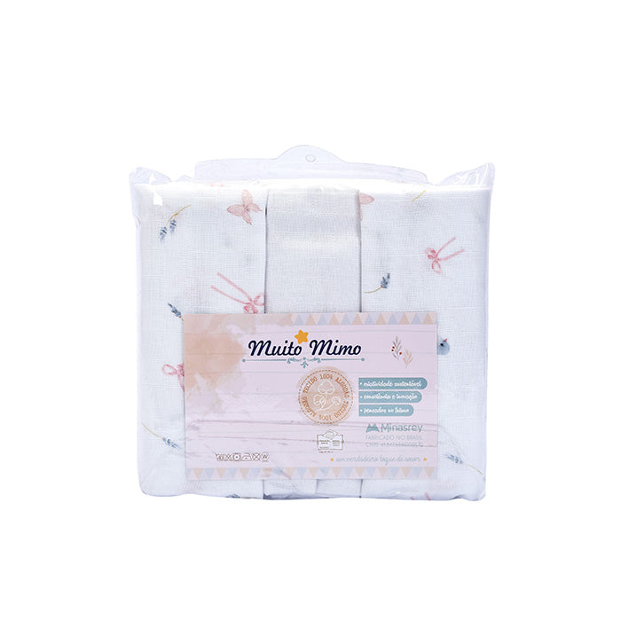 Kit Fralda de Ombro Luxo Muito Mimo Bordada e Estampada 3 Peças