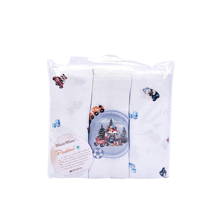 Kit Fralda de Ombro Luxo Muito Mimo Bordada e Estampada 3 Peças