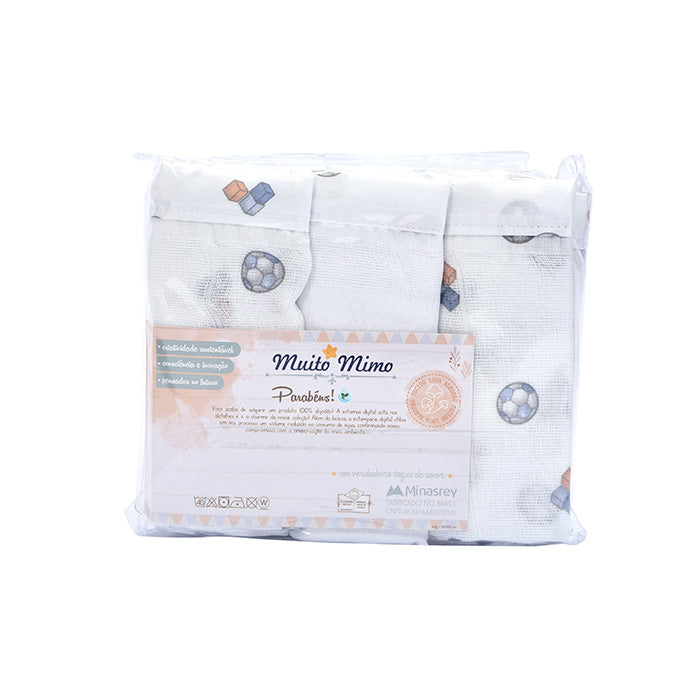Kit Fralda Muito Mimo Bordada e Estampada 3 Peças
