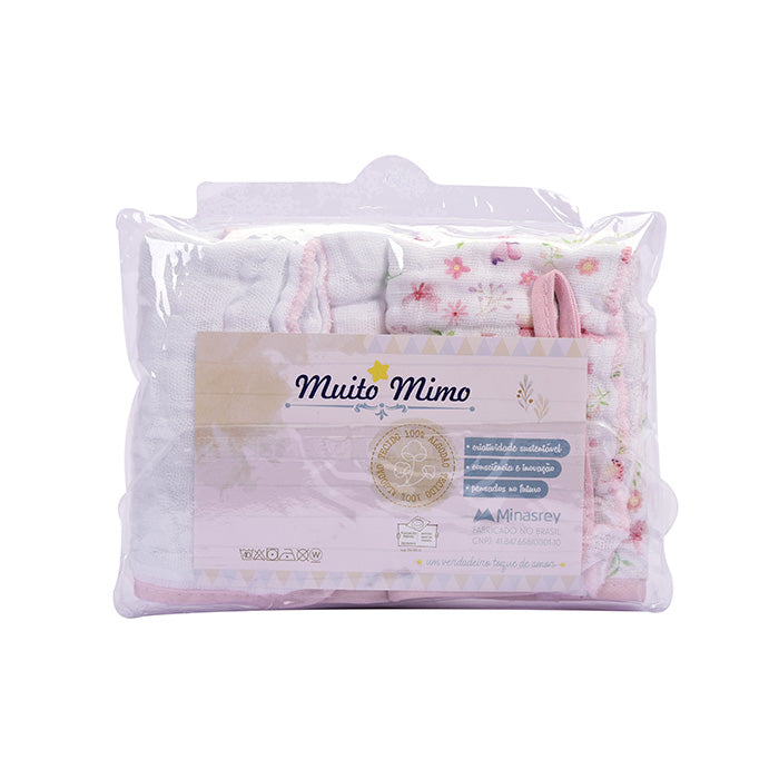 Kit Pano de Boca Soft Muito Mimo Bordado Enxoval Bebês 2 Peças