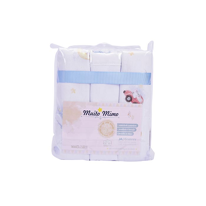 Kit Cueiro de Bebê Flanelado Muito Mimo Bichinhos 3 Peças 80x80cm