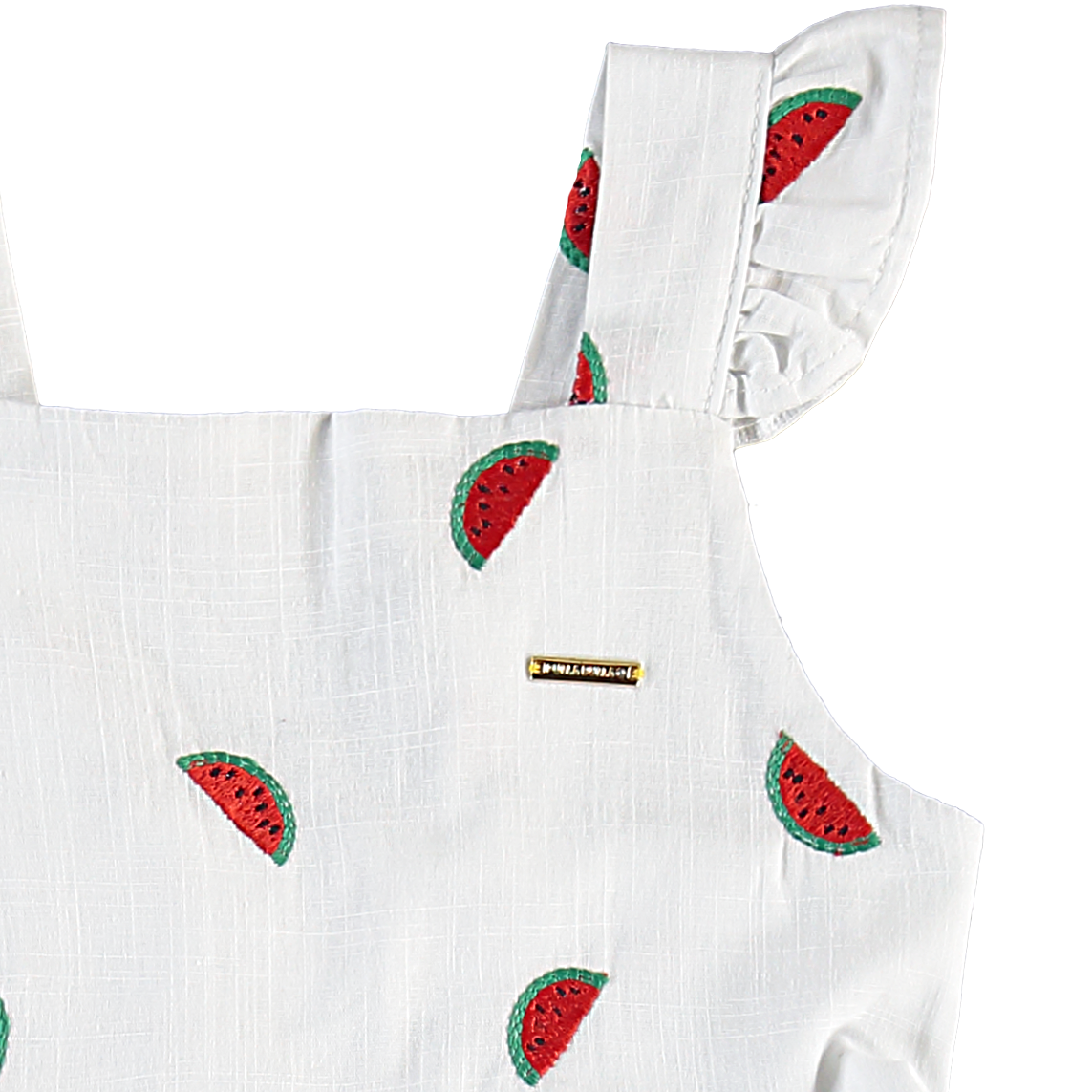 Vestido Infantil Pulla Bulla de Alça com Melancias Bordadas – Delicado, Confortável e Cheio de Charme