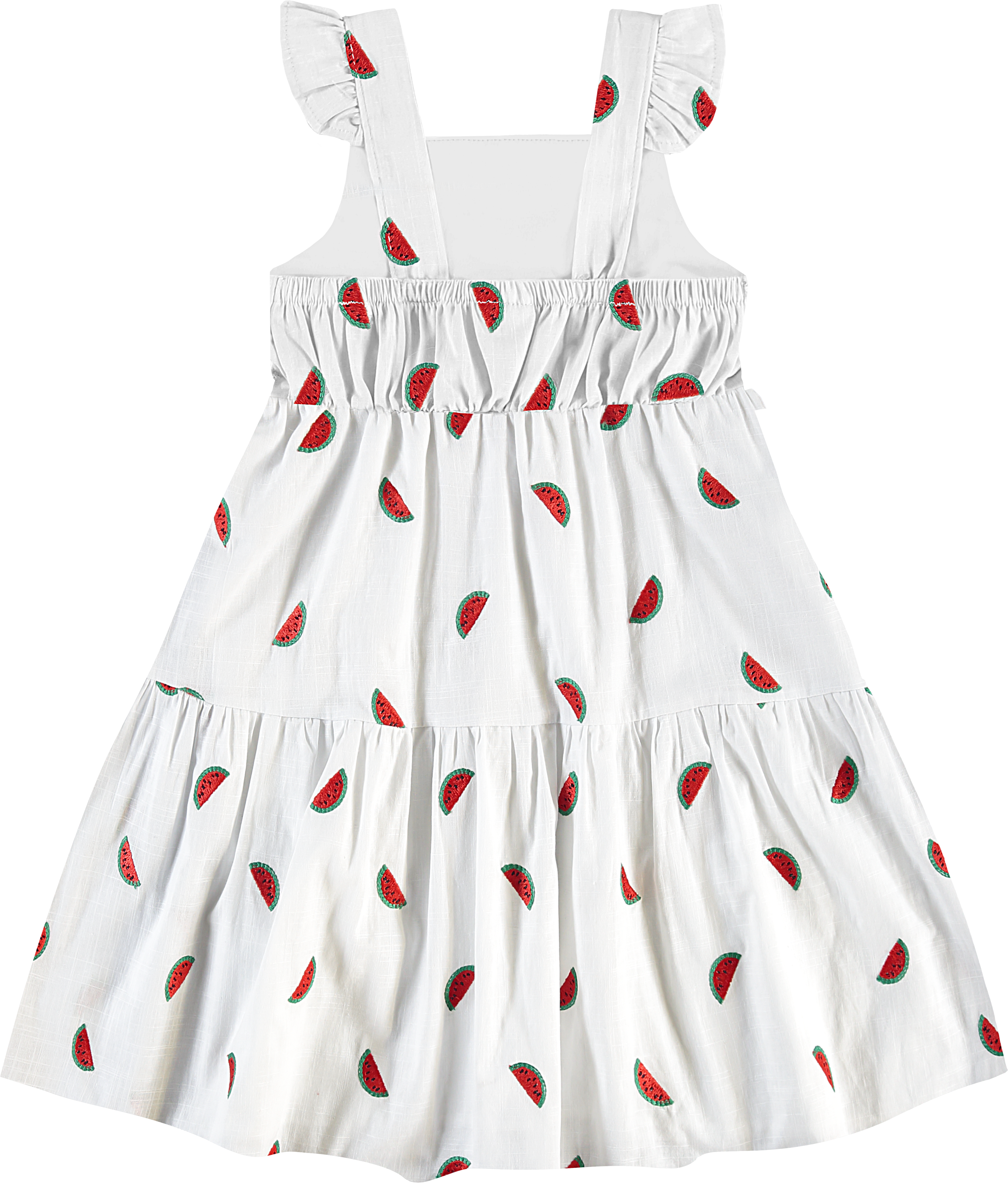 Vestido Infantil Pulla Bulla de Alça com Melancias Bordadas – Delicado, Confortável e Cheio de Charme