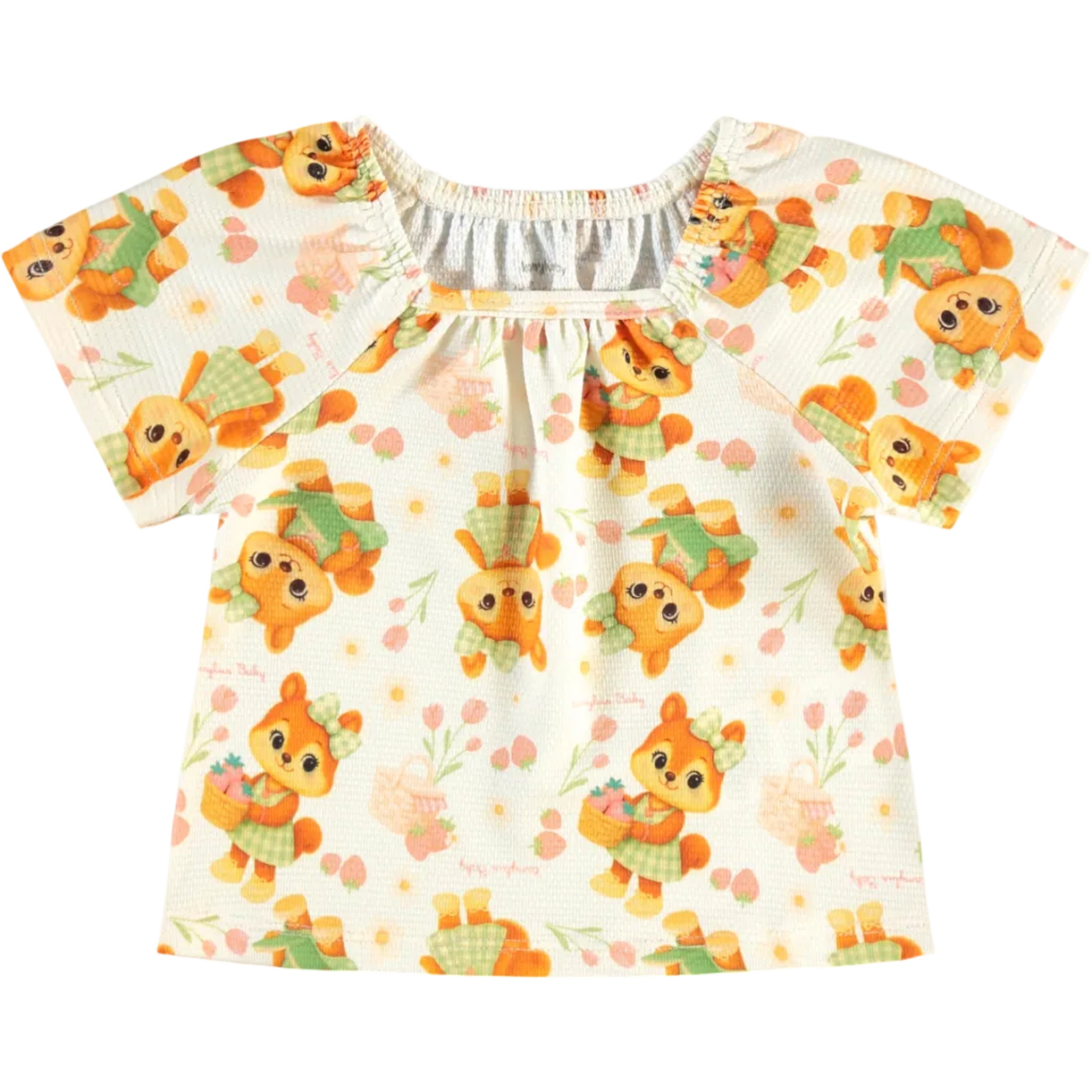 Conjunto Infantil Feminino Kamylus Batinha Favinho Sublimado e Shorts Piqué