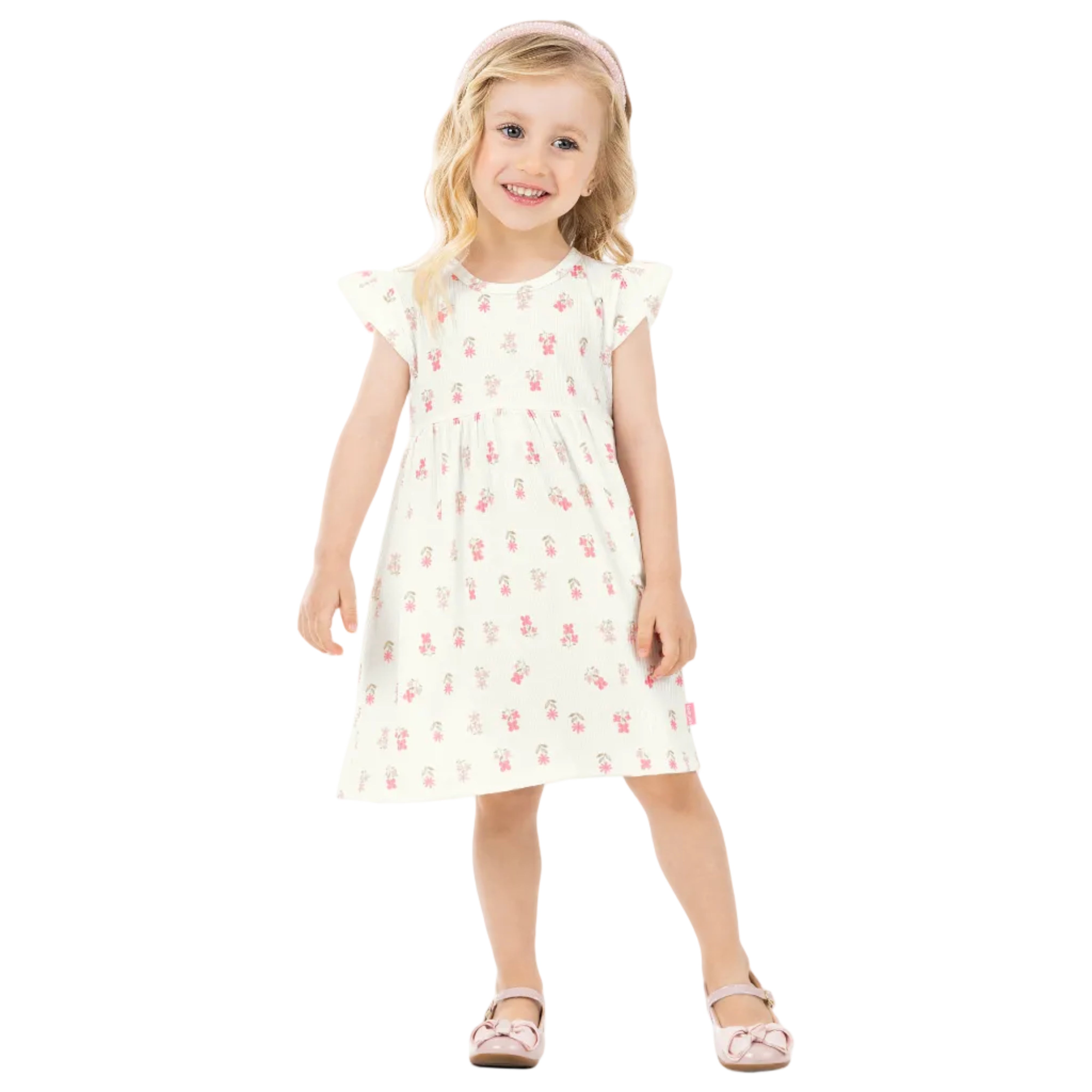 Vestido Infantil Feminino Kamylus Canelado Florzinhas Sublimado