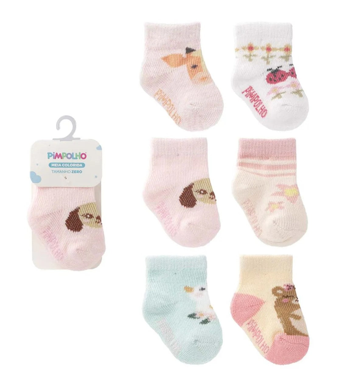Meia Cano Alto Zero Feminina Pimpolho Colorida para Bebê