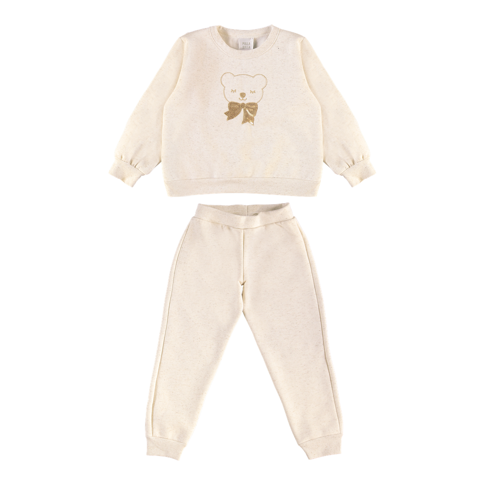 Conjunto Moletom Infantil Feminino Pulla Bulla Ursinha com Laço Bordado