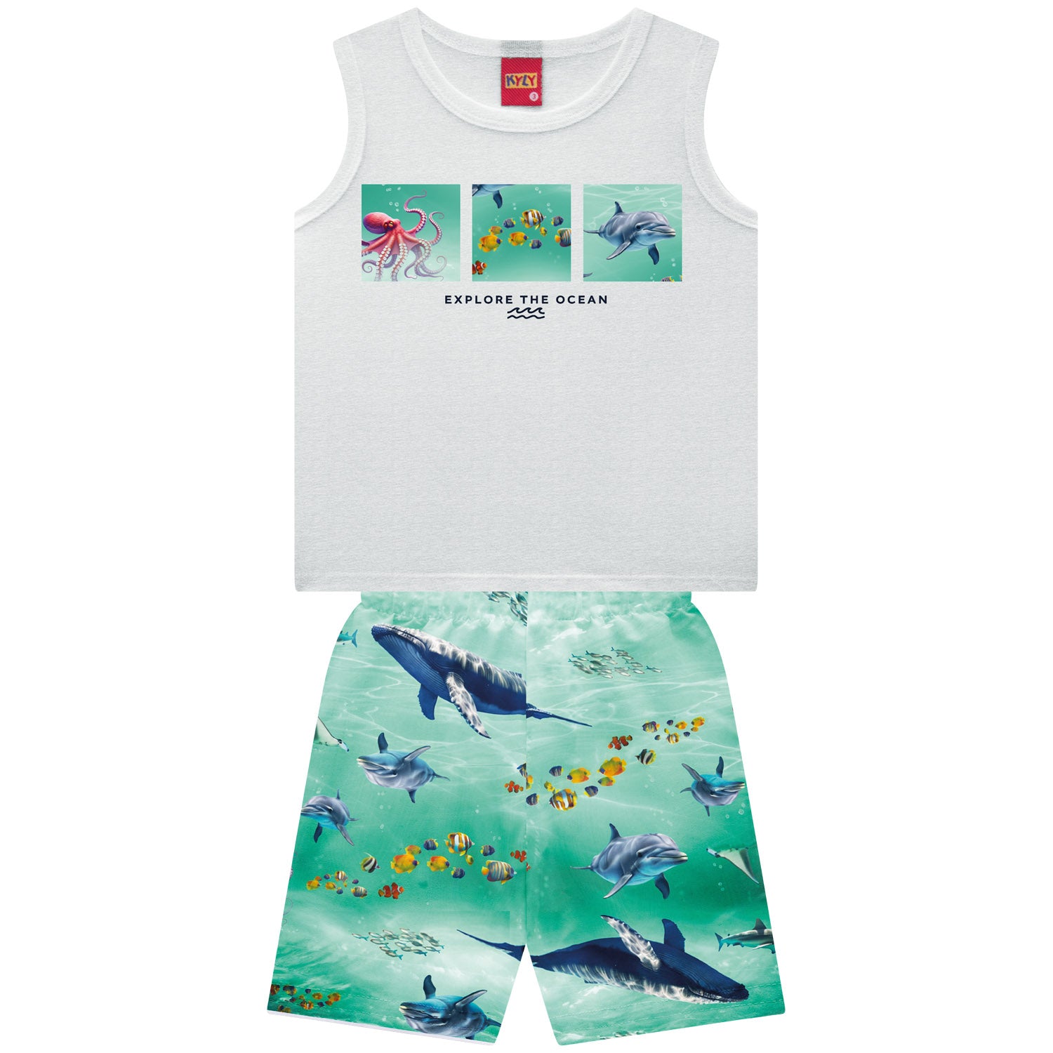 Conjunto Infantil Masculino Kyly Explore The Ocean Regata e Bermuda