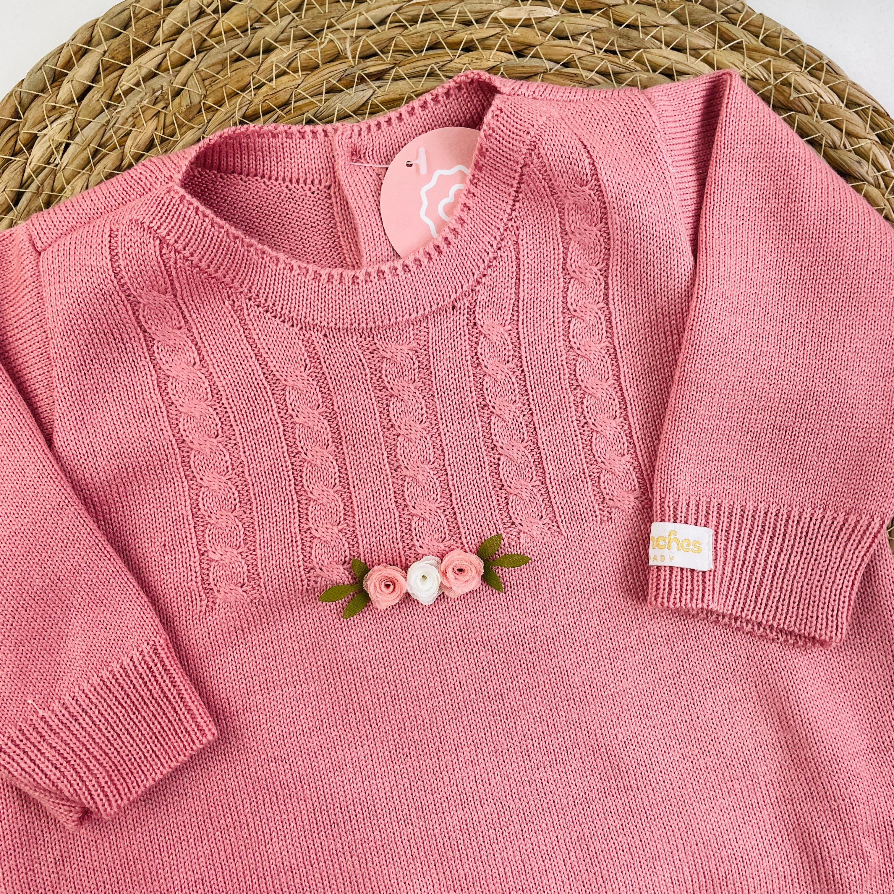 Saida De Maternidade Macacão Sanches Baby Trama E Florzinhas Em Tricot 5 Peças