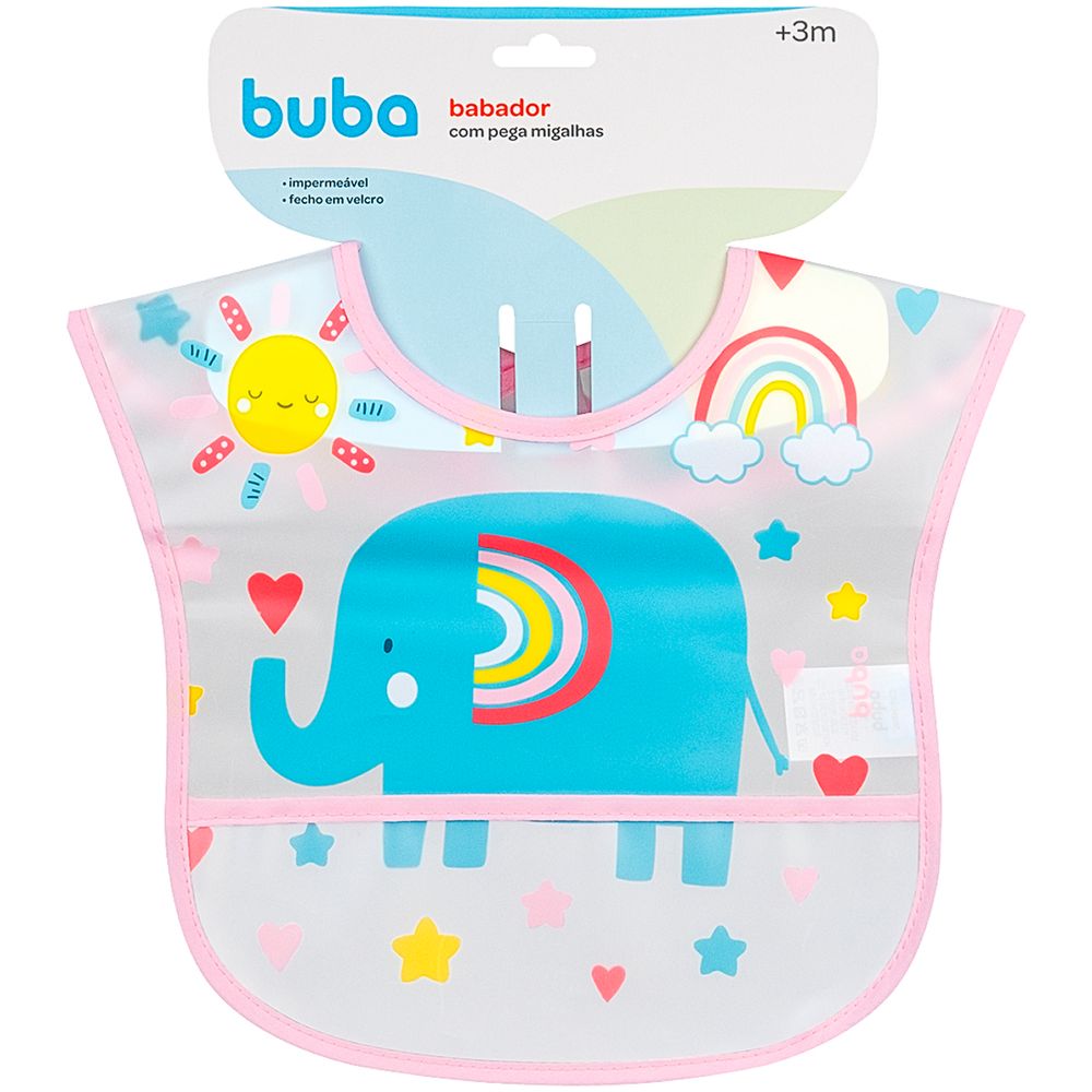 Babador com Pega Migalhas Buba Elefante Arco-Íris Impermeável 3m+