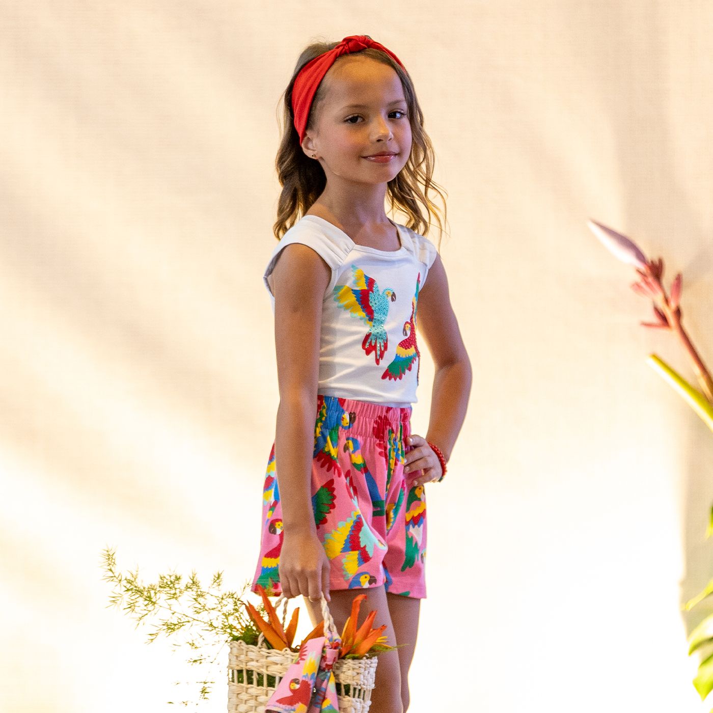 Conjunto Infantil Feminino Nanai Araras com Aplicação de Strass