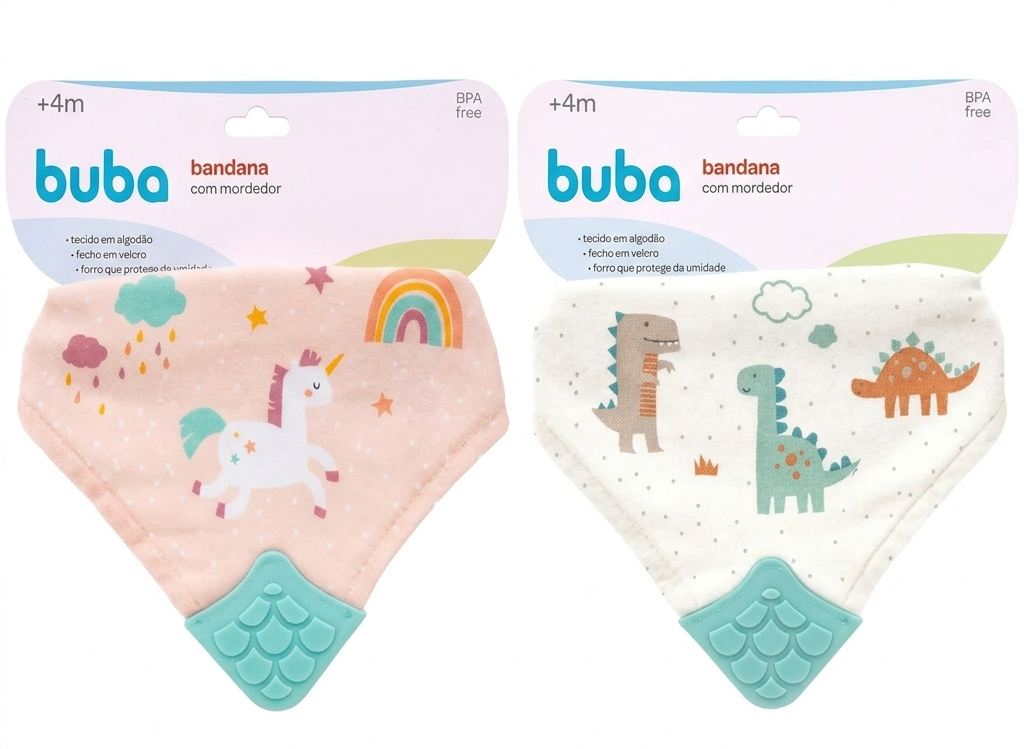 Babador Bandana Infantil Buba Magic com Mordedor de Silicone 4m+