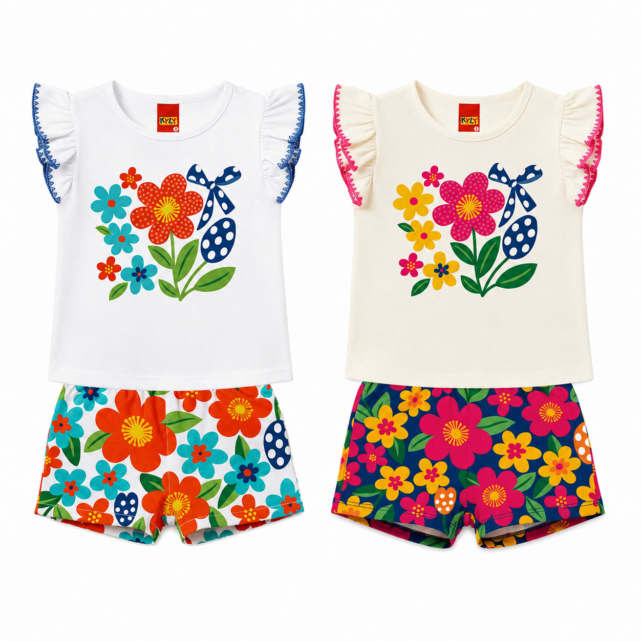 Conjunto Infantil Feminino Kyly Flores Blusa e Short
