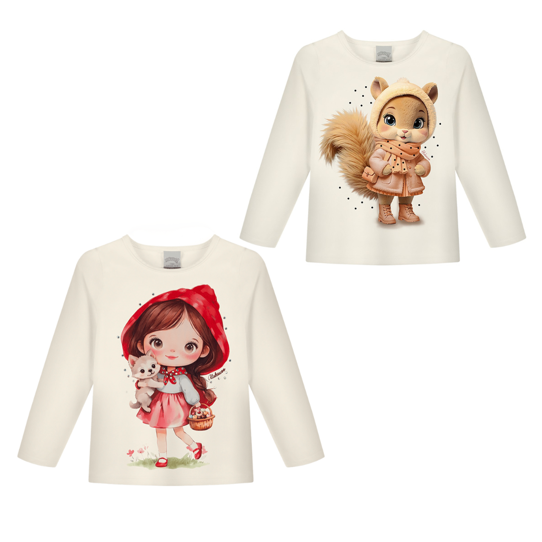 Blusa Infantil Feminina Alakazoo Manga Longa em Malha Modelli Estampada