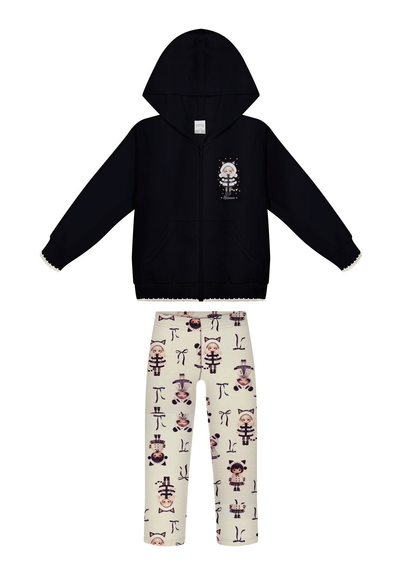 Conjunto Infantil Feminino Alakazoo com Jaqueta em Moletom e Legging em Malha Soft