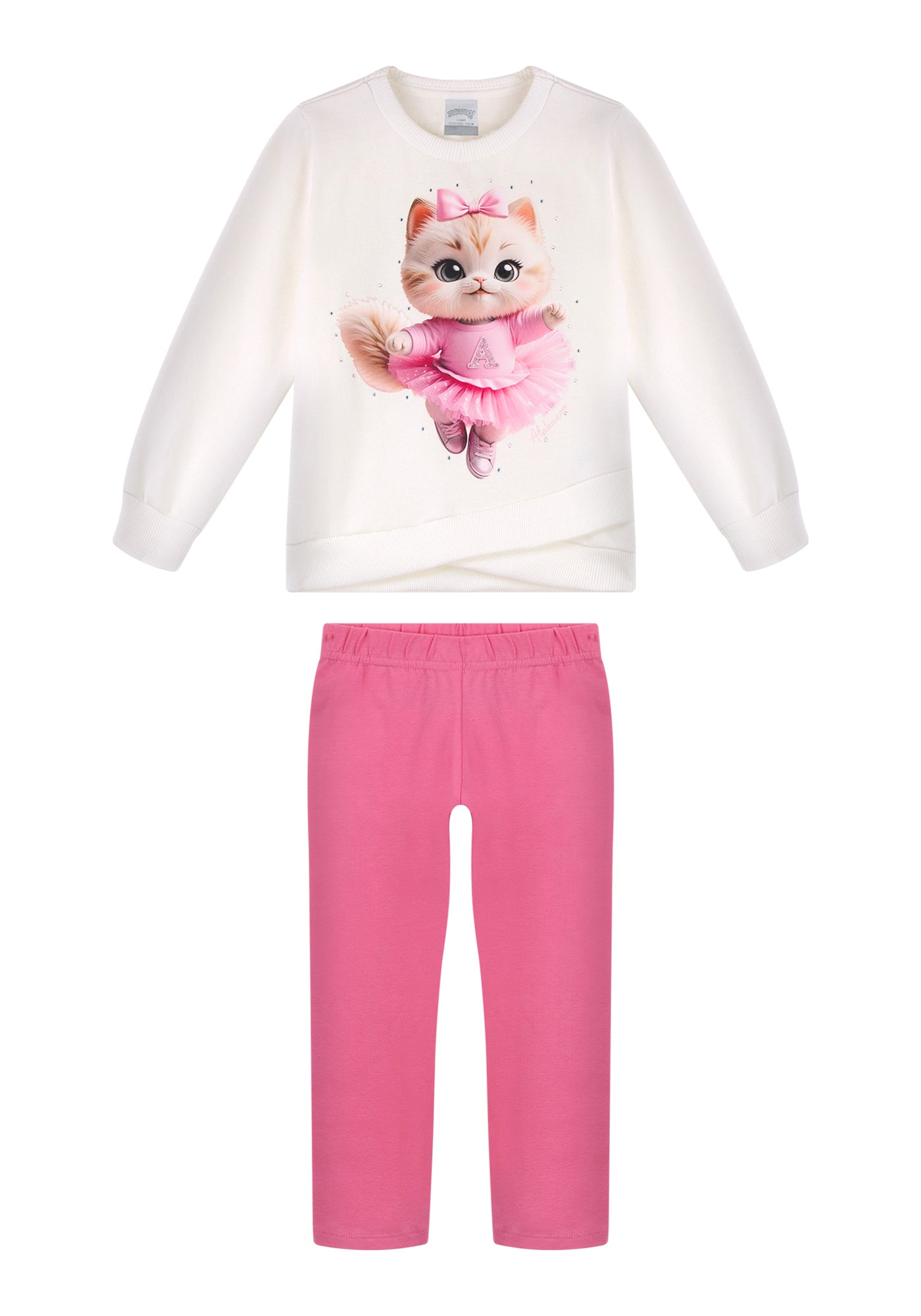 Conjunto Infantil Feminino Alakazoo Gatinha Bailarina em Moletom e Molecotton