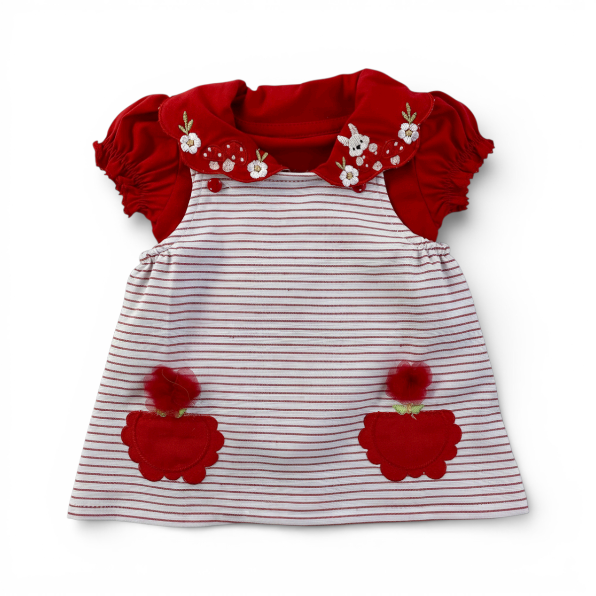 Vestido Infantil Brokinha Florzinhas com Blusa de Gola Bordada