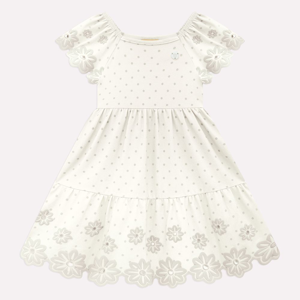 Vestido Infantil Milon Poá com Bordado Floral