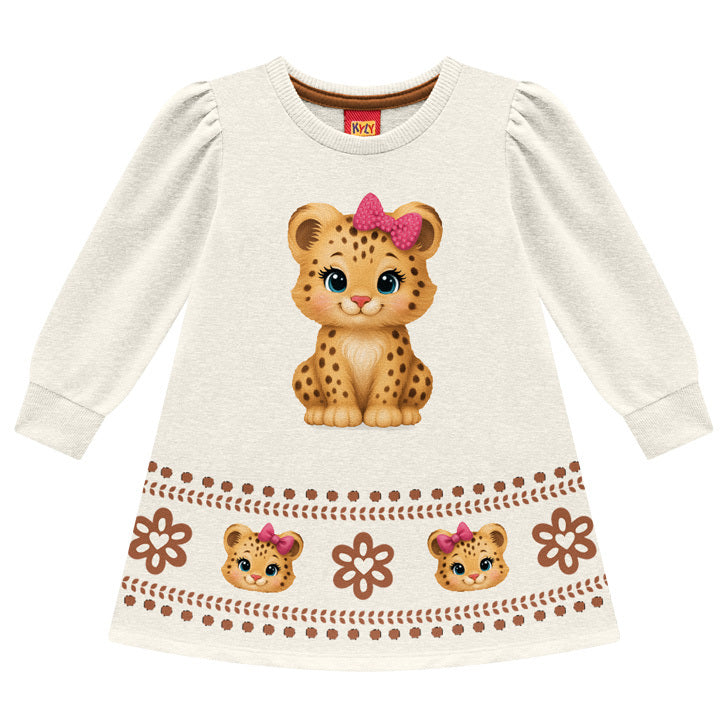 Vestido Infantil Menina Kyly Manga Longa Moletinho 100% Algodão Oncinha