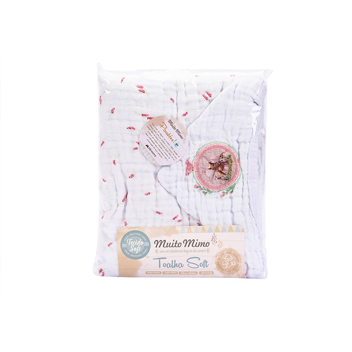 Toalhão Infantil Soft Muito Mimo com Capuz Bordado Enxoval 85x100cm