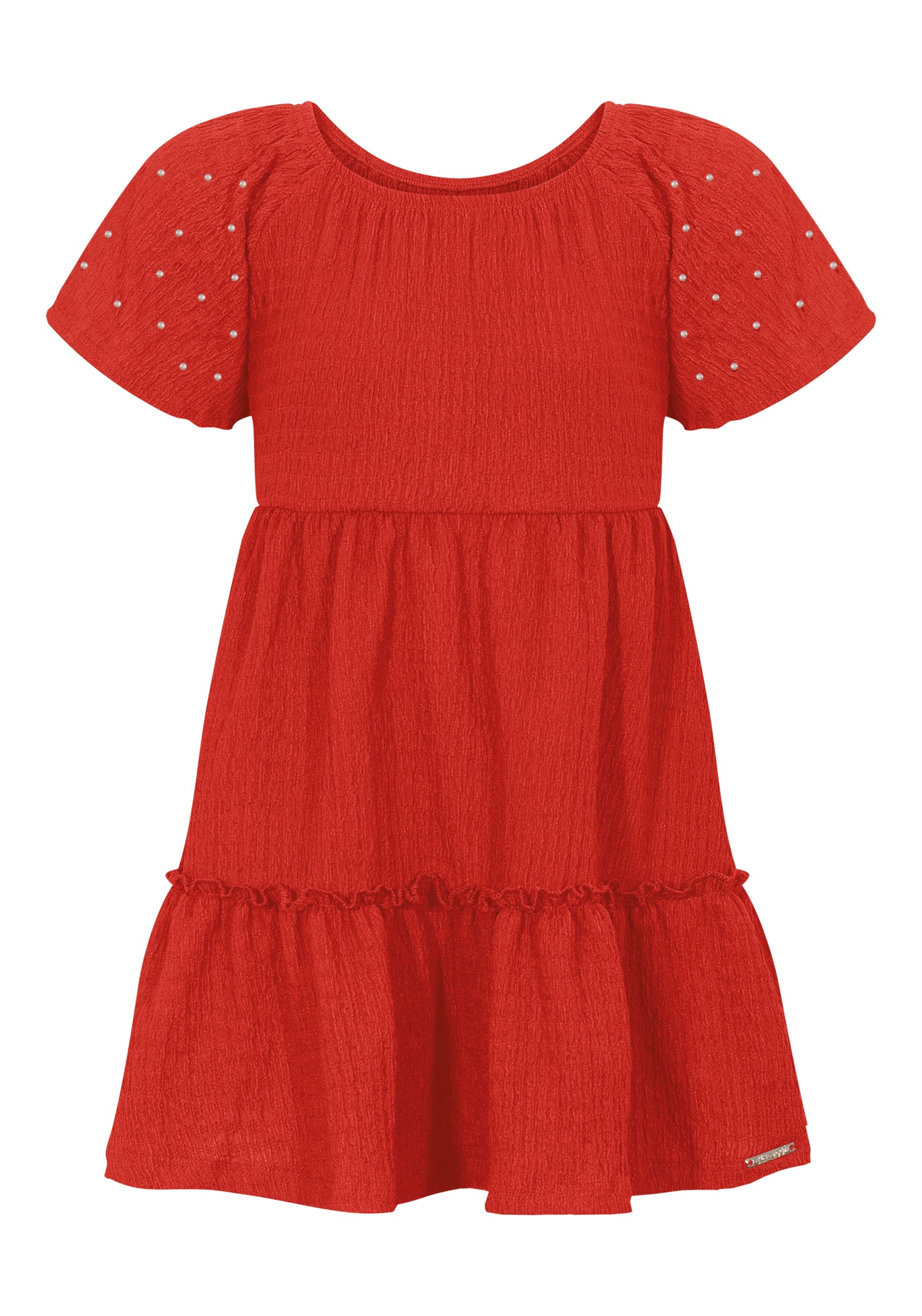 Vestido Infantil Alakazoo Malha Crinkle com Manga Strass