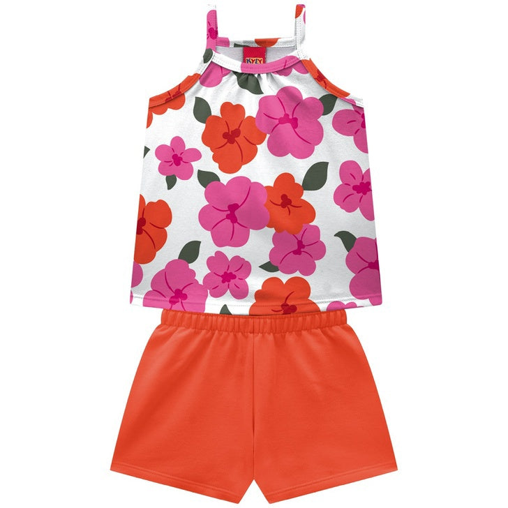 Conjunto Kyly Infantil Menina Florido Short e Regata Verão