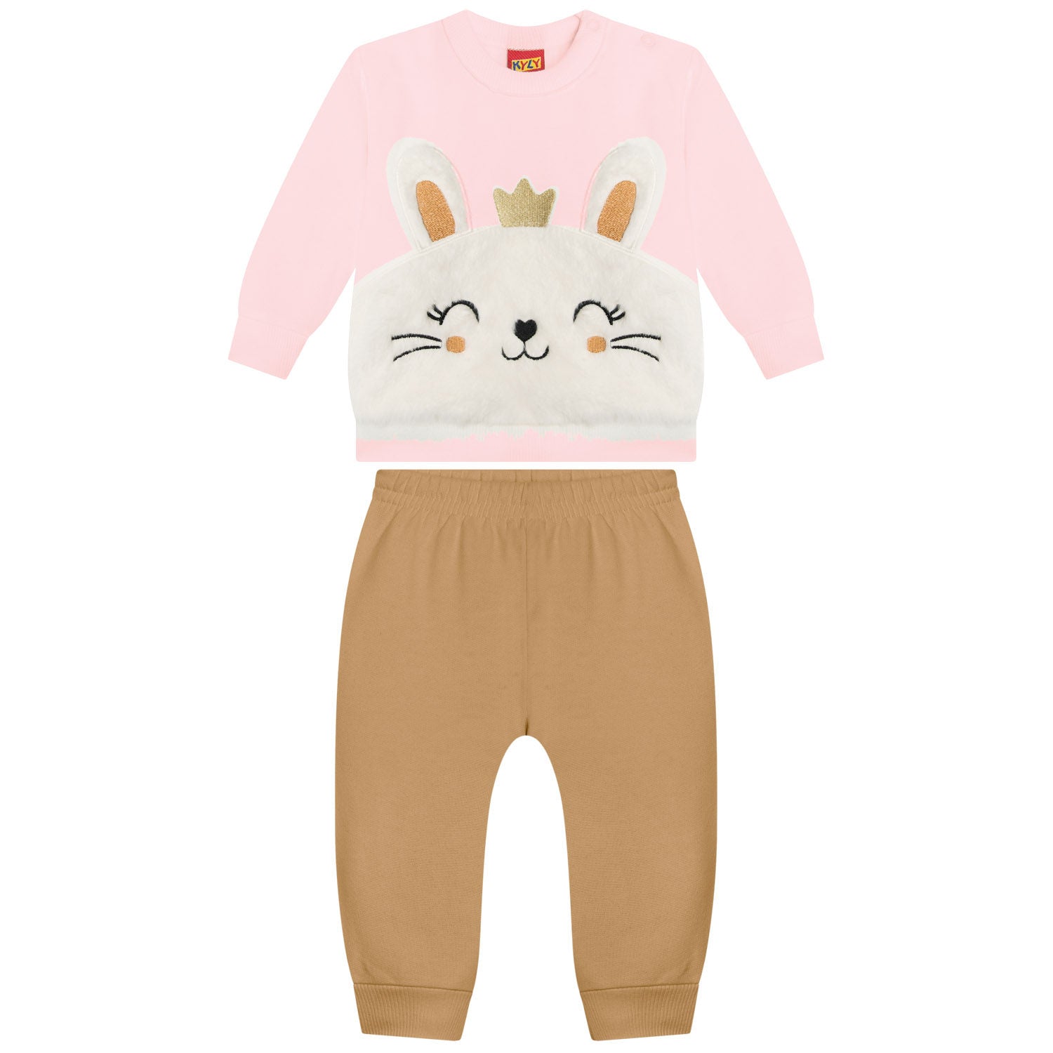 Conjunto Infantil Kyly Feminino Coelhinha Coroa Blusa Manga Longa e Calça