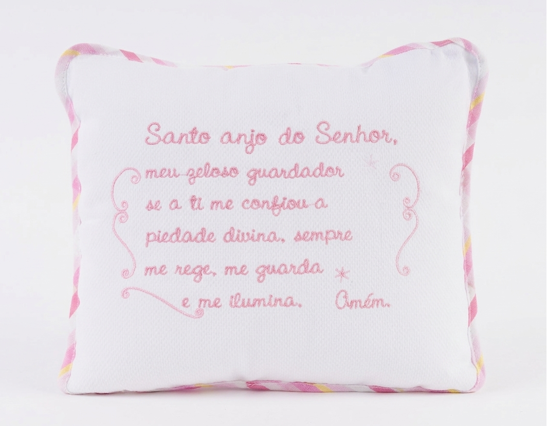 Travesseiro Infantil Anjo Bordado com Oração do Santo Anjo 28x35 cm