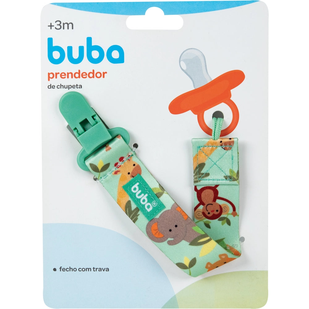 Prendedor de Chupeta Safari Buba Verde com Trava +3 Meses