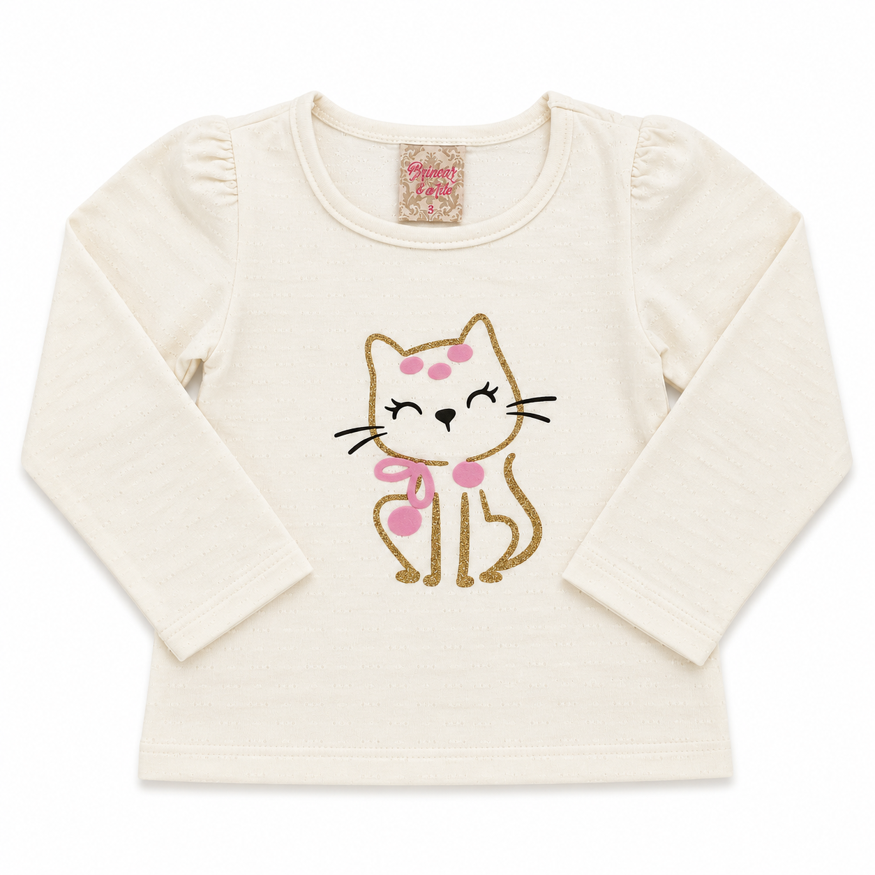 Blusa Manga Longa Feminina Brincar e Arte Gatinha Piquet Molin