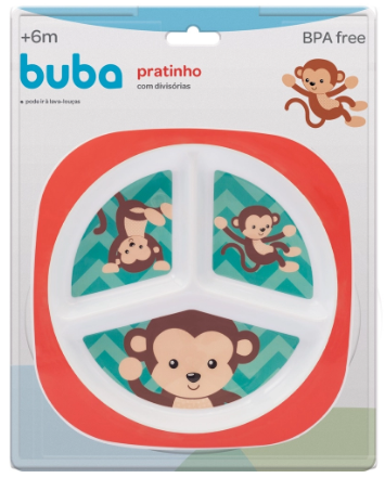 Pratinho Infantil Buba Animal Fun com Divisórias Livre de BPA 6 Meses+