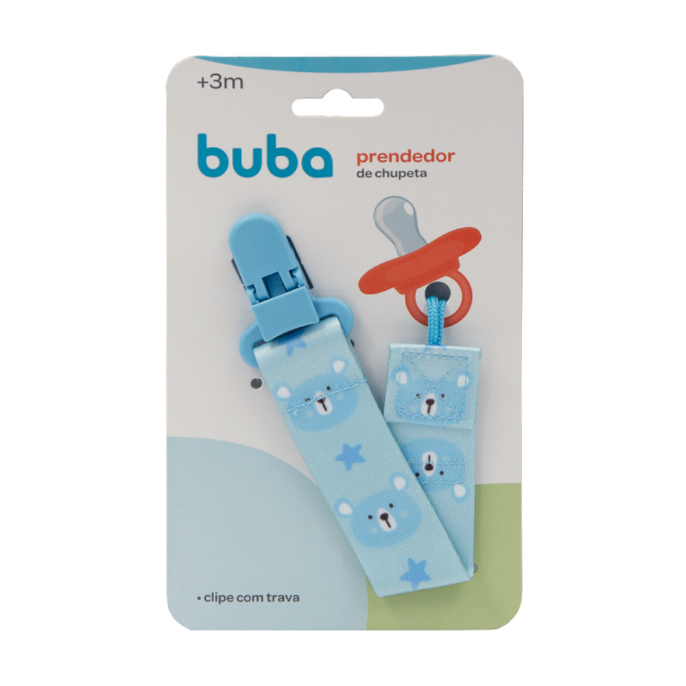 Prendedor de Chupeta Infantil Buba Baby Ursinho Seguro 3 Meses+
