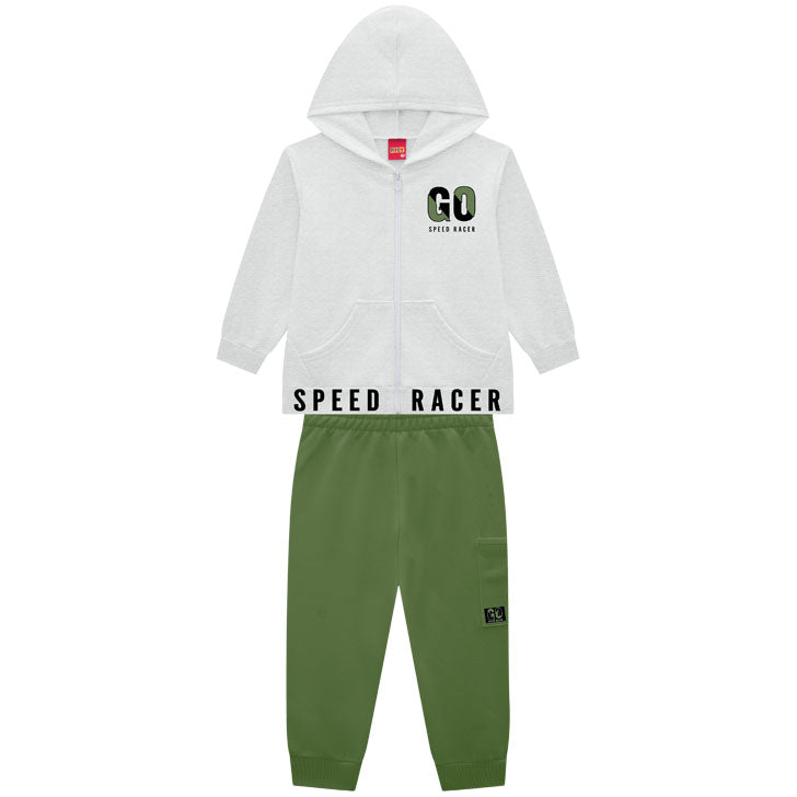 Conjunto Infantil Masculino Kyly Jaqueta com Capuz Go Speed Racer e Calça Moletom Peluciado