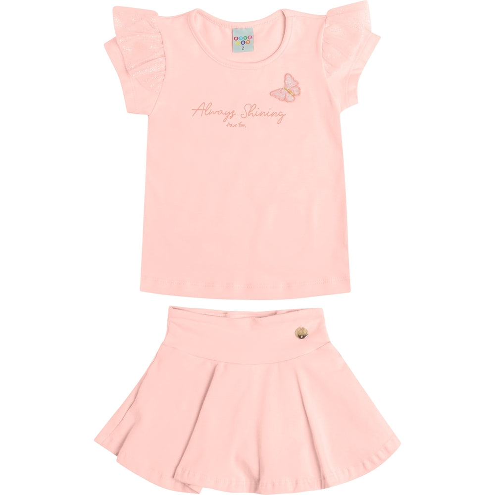 Conjunto Infantil Feminino Have Fun Always Shining Camiseta e Short Saia