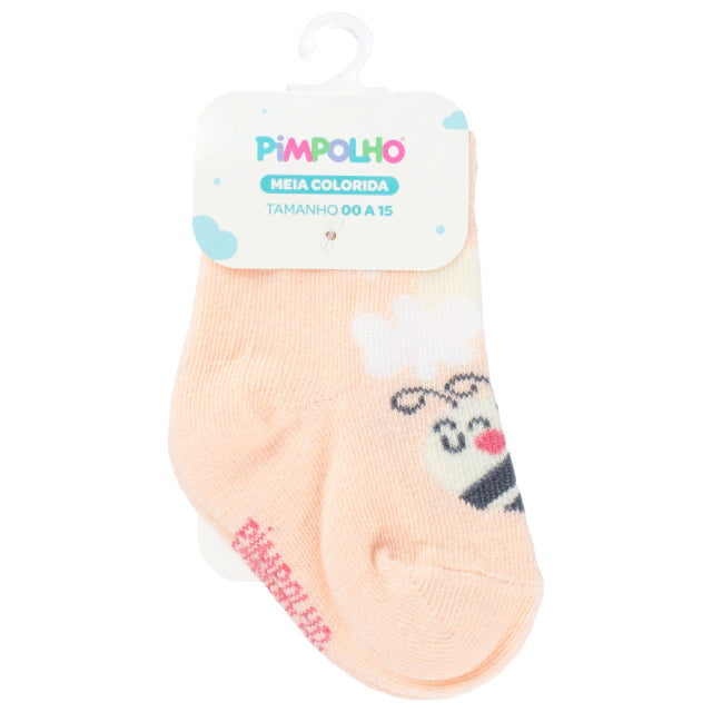 Meia Colorida Cano Alto Pimpolho Abelha Laranja 00/15