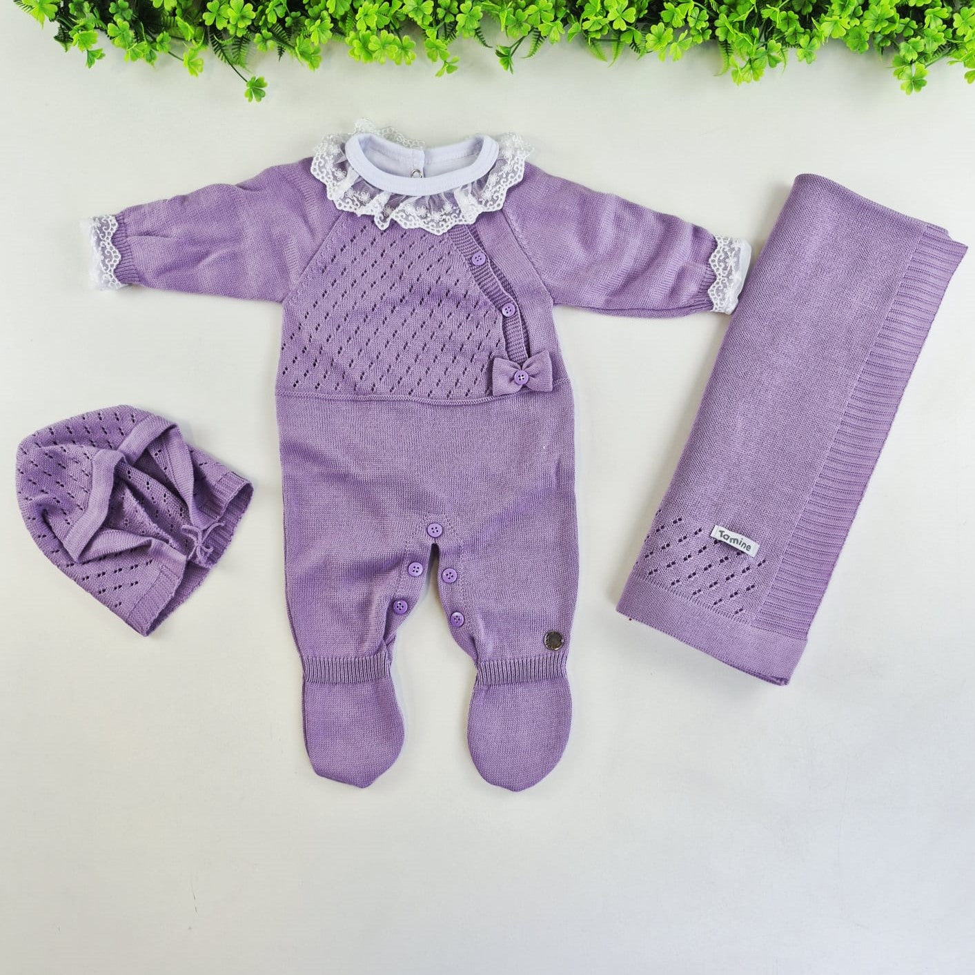 Saída de Maternidade Tamine Baby Alice Maria 4 Pçs - Romantismo e Delicadeza em Tricot de Luxo